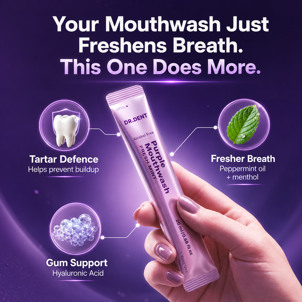 Purple Mouthwash - Sachets 20 Pack - Peroxide-Free - Alcohol Free -🌿Vegan Mint🌿
