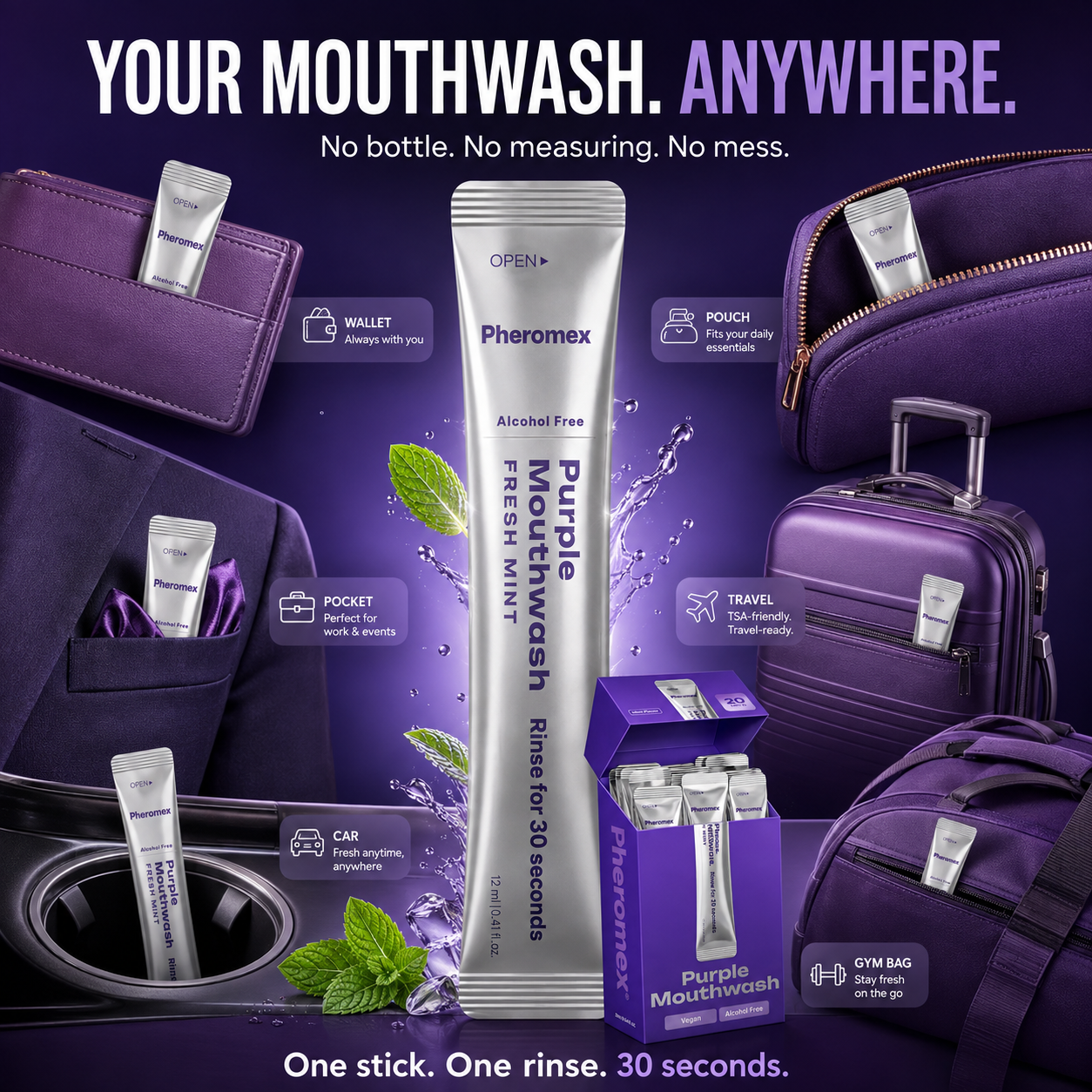 Purple Mouthwash - Sachets 20 Pack - Peroxide-Free - Alcohol Free -🌿Vegan Mint🌿