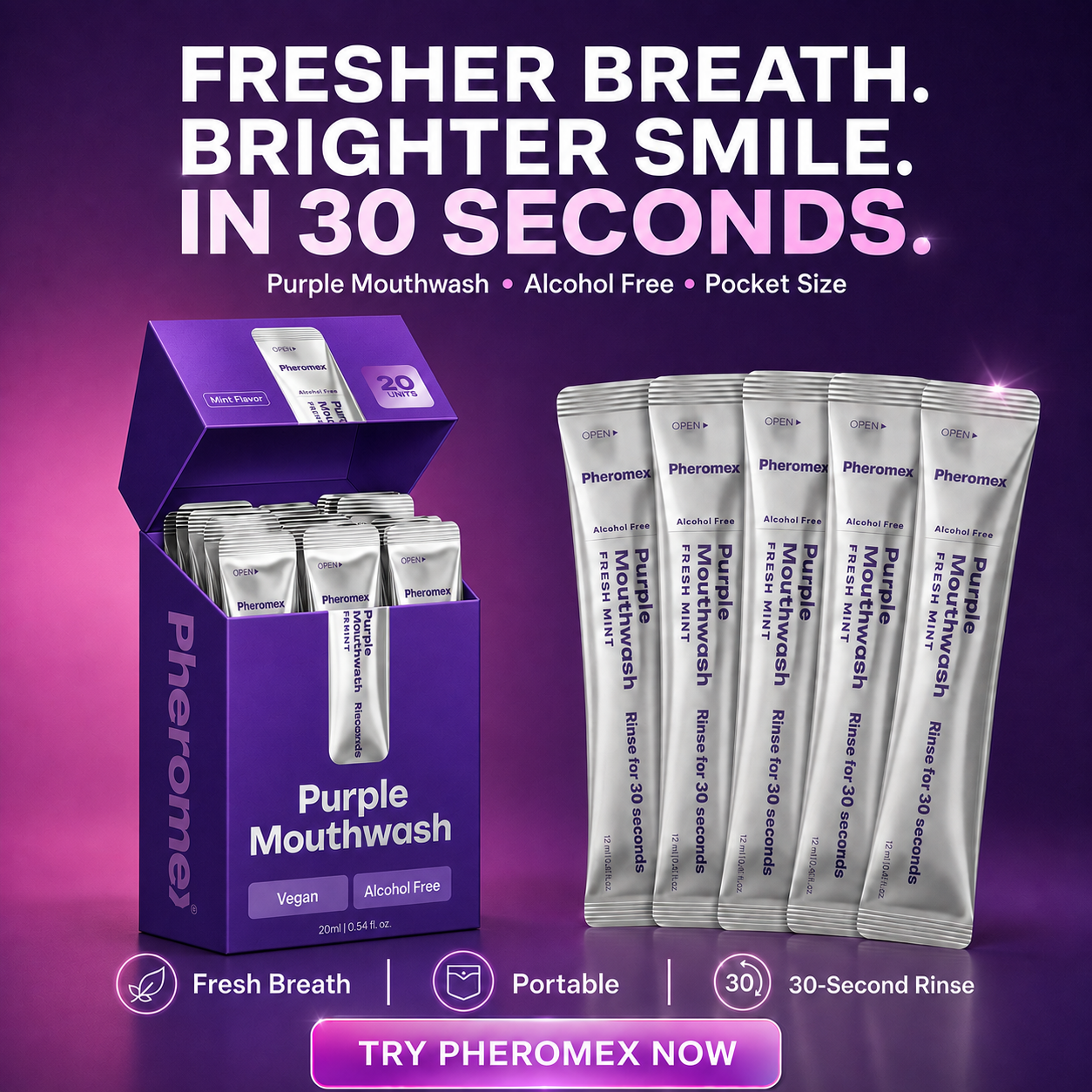 Purple Mouthwash - Sachets 20 Pack - Peroxide-Free - Alcohol Free -🌿Vegan Mint🌿